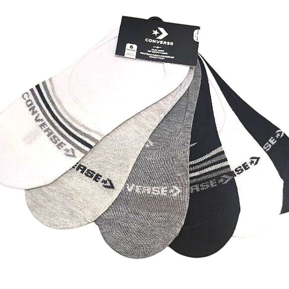 Converse 6-PK Flat Knit Striped Logo No Show Liners - Picture 1 of 5